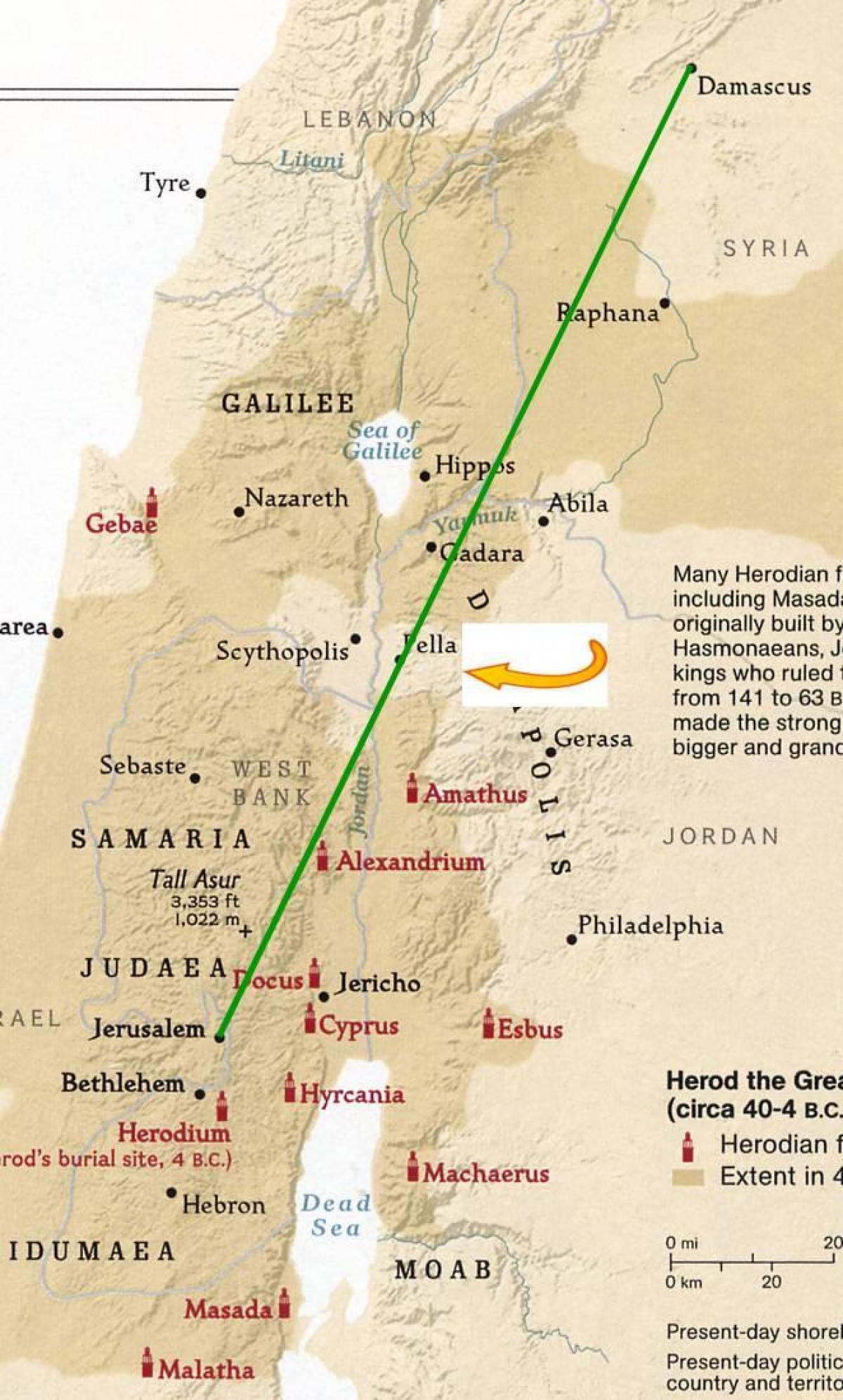 地图耶路撒冷的大马士革